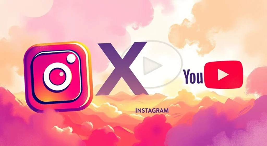 A dynamic and visually striking illustration showcasing the intersection of Instagram, X (formerly Twitter), TikTok, and YouTube. In the foreground, a central focus point depicting the Instagram and TikTok logos intertwined, hinting at the cross-pollination of content and audience across these platforms. In the middle ground, the X logo emerges, casting a bold, modern shadow across the scene. In the background, the iconic YouTube player interface provides a subtle nod to the platform's continued influence and relevance. The overall composition is bathed in a warm, vibrant color palette, with soft, diffused lighting that creates a sense of depth and visual harmony. The mood is one of digital convergence, where social media platforms coexist and influence each other in an ever-evolving landscape.
