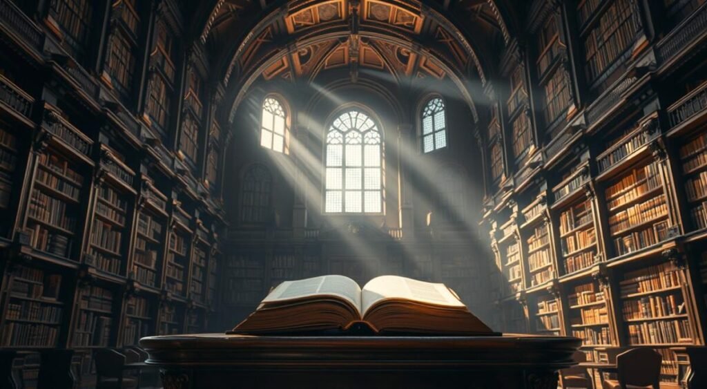 A vast, ornate library interior with towering bookshelves and intricate architectural details. The central focus is a large, antique wooden desk with a leather-bound book open upon it, casting a warm glow across the scene. Sunlight filters in through tall, arched windows, creating dramatic shadows and highlights. The atmosphere is one of scholarly contemplation and the pursuit of knowledge. The overall impression is of the solemn, authoritative nature of jurisprudence and legal reasoning. A vast, ornate library interior with towering bookshelves and intricate architectural details. The central focus is a large, antique wooden desk with a leather-bound book open upon it, casting a warm glow across the scene. Sunlight filters in through tall, arched windows, creating dramatic shadows and highlights. The atmosphere is one of scholarly contemplation and the pursuit of knowledge. The overall impression is of the solemn, authoritative nature of jurisprudence and legal reasoning.