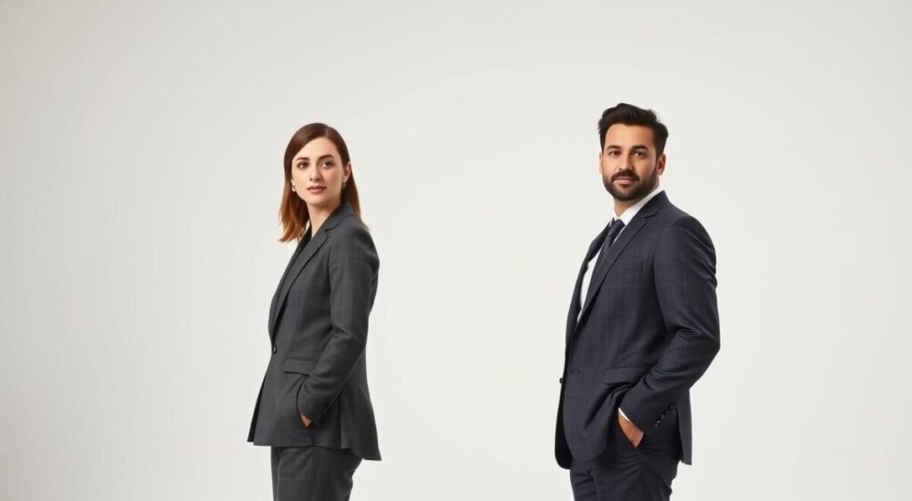 An official joint statement by Ana Castela and Zé Felipe against recent rumors, captured in a professional studio setting. A minimalist white background allows the subjects to take center stage, their expressions conveying a sense of unity and clarity. Soft, even lighting from multiple angles highlights their facial features and body language, creating an air of authenticity and transparency. The couple stands side-by-side, dressed in smart, coordinated outfits that reinforce their partnership. Their posture is upright and confident, projecting a message of calm authority. The overall mood is one of measured poise, as the two individuals present a united front to address the speculation surrounding their relationship.