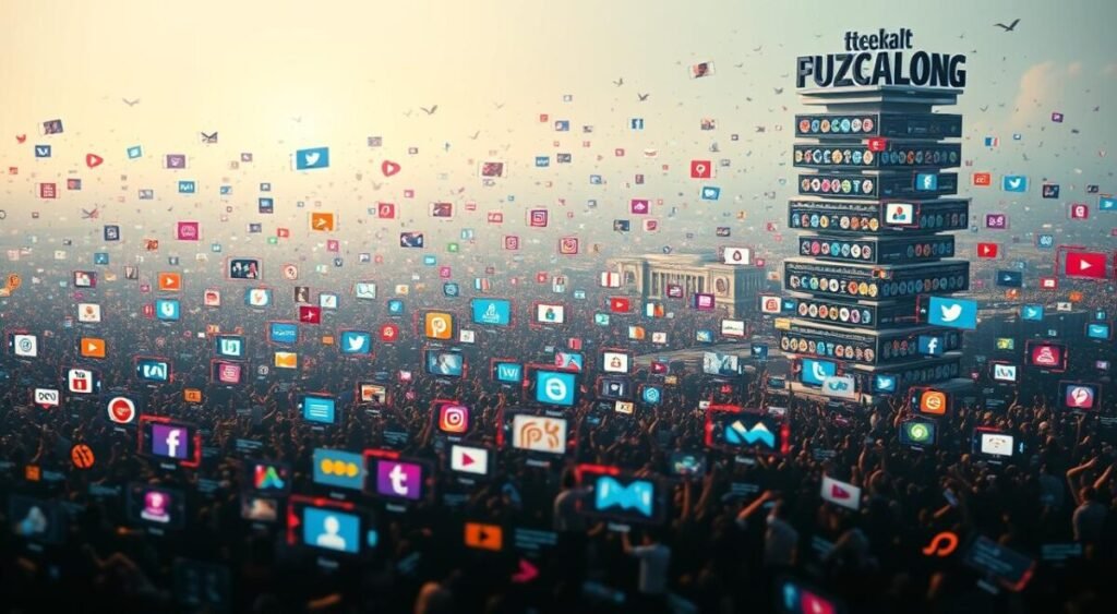 A vast digital landscape, with a towering stack of social media platforms in the background, casting a soft ambient glow. In the foreground, a kaleidoscope of vibrant, rapidly shifting messages, comments, and reactions that seem to ripple and undulate across the screen, reflecting the intense online discourse. The scene is infused with a sense of immediacy and urgency, capturing the frenetic energy of a major event unfolding in real-time and resonating across the digital sphere. The lighting is dramatic, with shadows and highlights accentuating the dynamic nature of the online conversation. The overall mood is one of heightened activity and widespread engagement, as the reverberations of a significant decision or development echo through the social media networks.