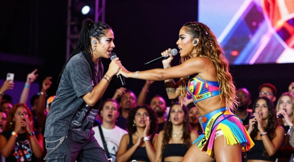 Anitta expulsa Pocah do palco após cantora surgir bêbada em show.